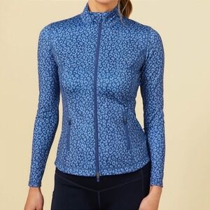 J.McLaughlin S Blue Leopard Print 2way Zip Athletic Jacket Pockets Golf jacket